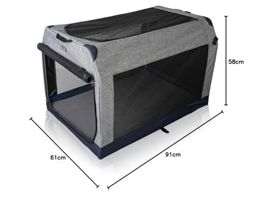 Knuffelwuff Faltbare Hundebox Auto Transportbox mit Aluminiumgestell für den Kofferraum XL 91x61x58cm