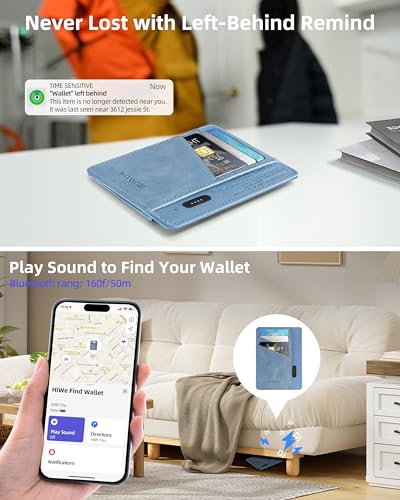 Ultra Slim Minimalist Wallet for Women, Works with Apple Find My, Leather RFID Blocking Credit Card Holder, Small Ladies Womens Wallet with Zipper Coin Pocket and ID Window, Blue3