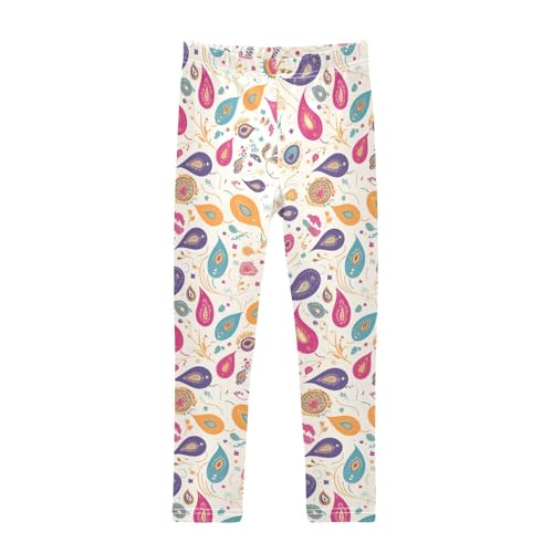 KLL Colorful Paisley Pattern Little Girls Cotton Pants Stretch High Waisted Yoga Pants Exercise