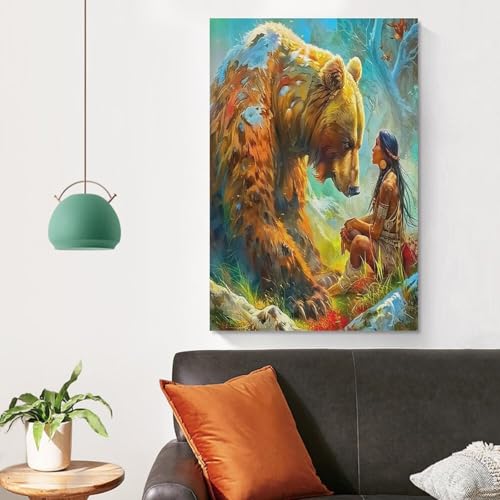 Ours brun decoration murale sauvage toile peinture decoration de la maison 60x90