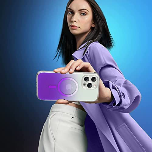 Image of eller sante Zurich MAGPRO Gradient Colored for iPhone 14 Pro Case Cover, Transparent, 6 Feet Drop Protection, Shockproof, Scratch Resistant, Slim, Compatible with MagSafe Back Cover - Purple