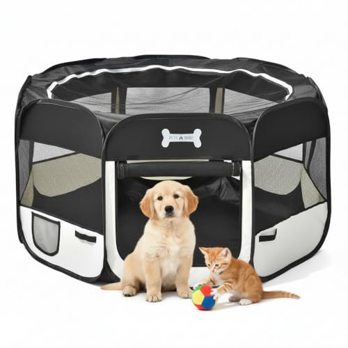 Melko Welpenauslauf 125 x 125 x 64 cm Welpenlaufstall faltbar Tierlaufstall für Kleintiere Hunde Katzen Hasen - Schwarz