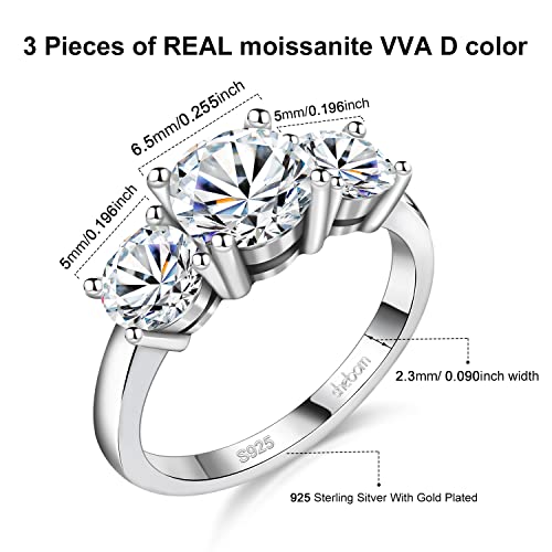 2ct Moissanite Rings for Women 3 Stone Wedding Band Moissanite Travel Engagement Ring 925 Sterling Silver 18K White Gold Plated D Color 2 Carat Anniversary/Wedding/Promise Jewelry for Her4