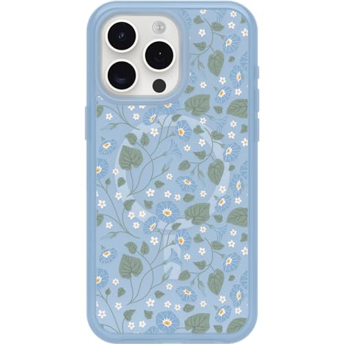 Image of OtterBox iPhone 15 Pro MAX (Only) Symmetry Series Clear Case - Dawn Floral (Blue), Snaps to MagSafe, Ultra-Sleek, Raised Edges Protect Camera & Screen