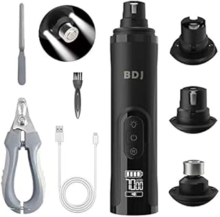 BDJ Dog Nail Grinder with 2 LED Lights Upgraded 3-Speed Electric Recharge Pet Nail Trimmer with Clippers & Files Powerful ...