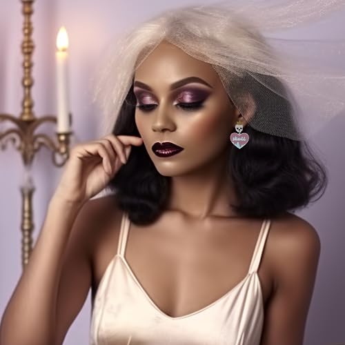 JeanBeau Halloween Skull Pink Heart Skeleton Spooky Ghost Bat Vampire Mouth Drop Dangle Acrylic Earrings Set for Women Cute Gothic Party Holiday Accessories Fashion Costume Jewelry Gift2