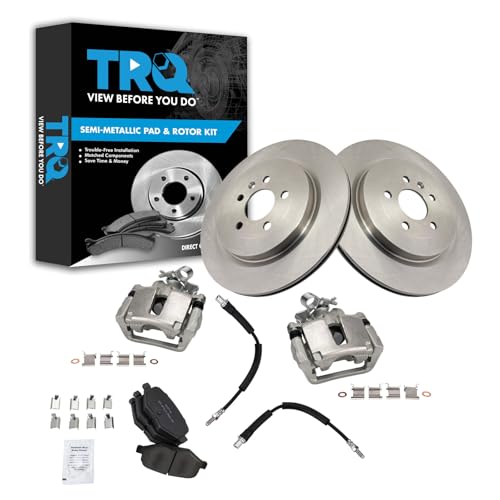 Image of TRQ Rear Brake Pad and Rotor Set Semi Metallic Rotors Calipers Hoses