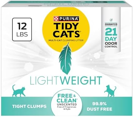 Purina Tidy Cats Lightweight Free and Clean Unscented, Multi-Cat, Clumping, 99.9 Percent Dust Free Cat Litter - 12 lb. Box