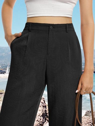 Image of Feiersi Womens Casual Wide Leg Pants High Waisted Button Down Straight Long Trousers Palazzo Pants