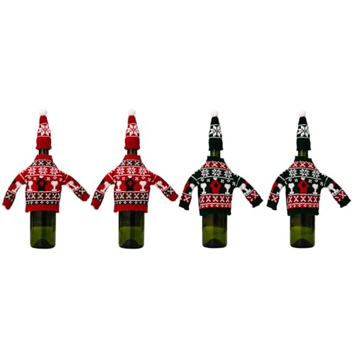 Couverture de bouteille de vin pull de Noël lot de 4 pièces pour décoration de table festive