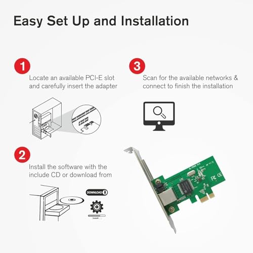 Image of PremiumAV PCIe LAN Card - Gigabit Network Adapter for Desktop PC, High-Speed PCI Express Ethernet Controller, RJ45 Port, Plug & Play, Windows /Linux Compatible