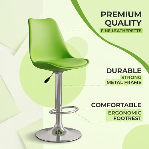 Image of activa Rapid Bar Stool Chair with Height Adjustable Design, Padded Seat & Footrest | Modern Metal Counter Stool for Kitchen, Home, Bar & Cafe Seating | Durable Comfort Chair (Green, Set of 2)