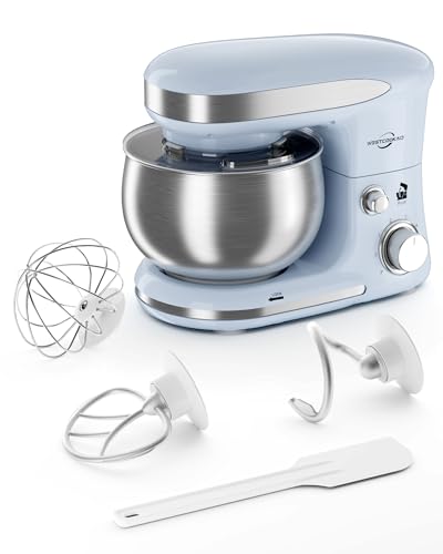 Image of Stand Mixer, 3.4QT Mixers Kitchen Electric Stand Mixer, 6+P Speed 3-In-1 Kitchen Mixer with Whisk, Dough Hook, Flat Beater, Splash Guard for Baking, Cheesecake, Bread in Small Kitchen(Blue)