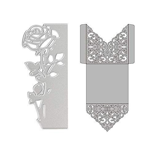 2 Stuks Roos Snijmal Bloemvorm Embossing Sterft Koolstofstaal Die Cuts Stencils voor Scrapbooking Kaarten Maken Benodigdheden, DIY Craft, Roos/Envelop Vorm