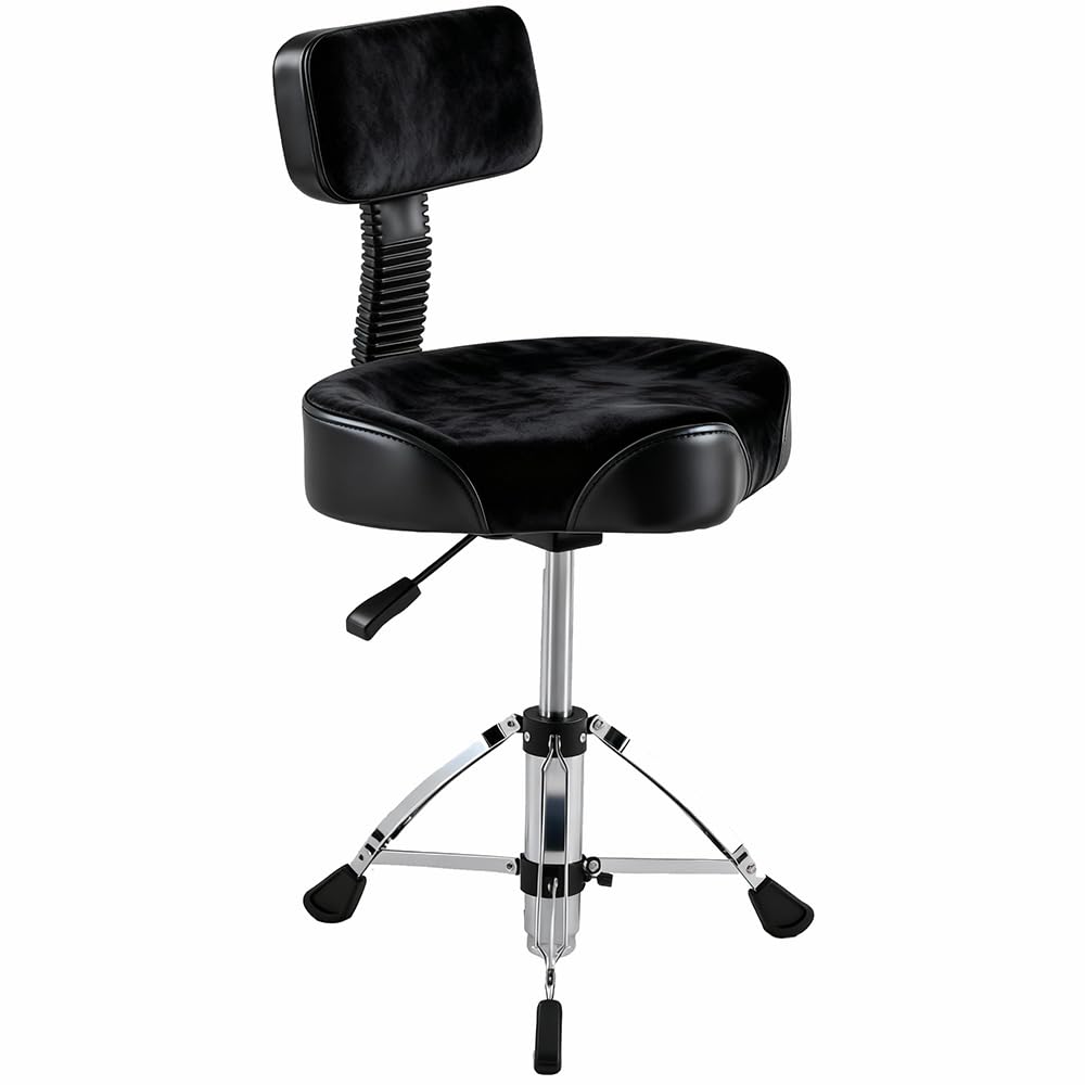 Sgabello Batteria Piechevole con Schienale, Altezza Regolabile (67-80cm),Girevole 360°,Portatile Con maniglia di sollevamento one-touch e cuscinetti antiscivolo,Portata 80kg per Chitarra,Pianoforte