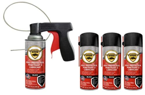 woolwax 12 Oz Undercoating (4) Cans Lanolin Aerosol Spray Black Rust Inhibitor and Prevention, Anti Corrosion Lubricant, Spray Can Extension Wand with Spray Trigger