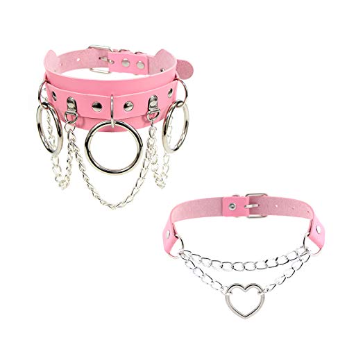 Gargantilla de piel rosa gótica ajustable que soluciona collares sueltos
