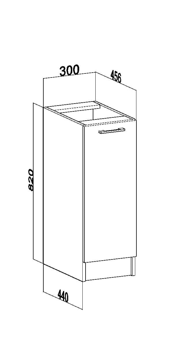 Küchenunterschrank 30 cm Breite – Unterschrank mit 1 Tür – Küchenschrank für Aufbewahrung – 30×82×44 cm – schmaler Unterschrank aus Holzwerkstoff, melaminbeschichtet