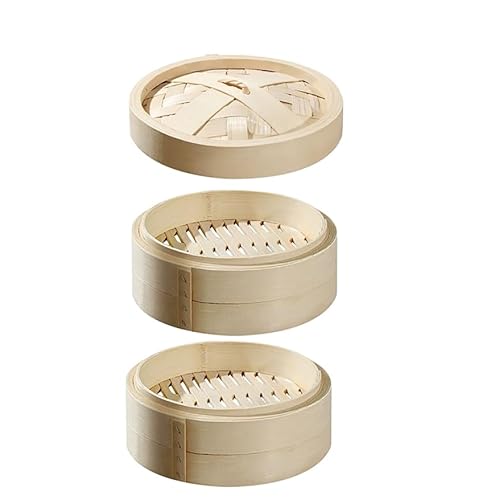 Luminexia Bamboo Steamer,2 Tiers & Lid,Handmade Steam Basket,Chinese Natural Rice Cooking Food Cooker,Traditional Design Healthy Cooking For Dumplings,Vegetables,Chicken,Fish (9 Sizes)