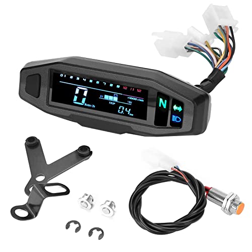 Motorcycle Speedometer Tachometer, Motorcycle LCD Speedometer Digital Odometer, Universal Gauge Speed Meter, Backlight, Waterproof