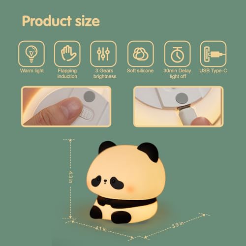 Image of VTIGER Panda Night Light, LED Squishy Cute Lamp, Night Light for Kids, Silicone Panda Light, Dimmable Girls Baby Bedroom Nightlight, Rechargeable Touch Lamp for Breastfeeding Nursery Decor (TT)