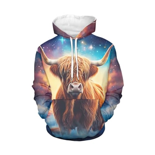 Image of WELLFLYHOM Womens College Sweatshirts And Hoodies with Pocket Long Sleeve Pullover Jumper, 0 Highland Cow Galaxy Space, XS