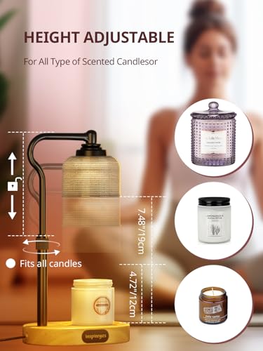 Inspireyes Candle Warmer Lamp UK Plug, Height Adjustable Electric Candle Warmer with Timer, Dimmable Scented Candle Diffuser Lamp, 2 Bulbs, Uni Student Accommodation Home, Grey