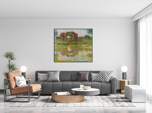 Décoration murale de salon moderne avec ce tableau impressionniste rose encadré de noir - 2