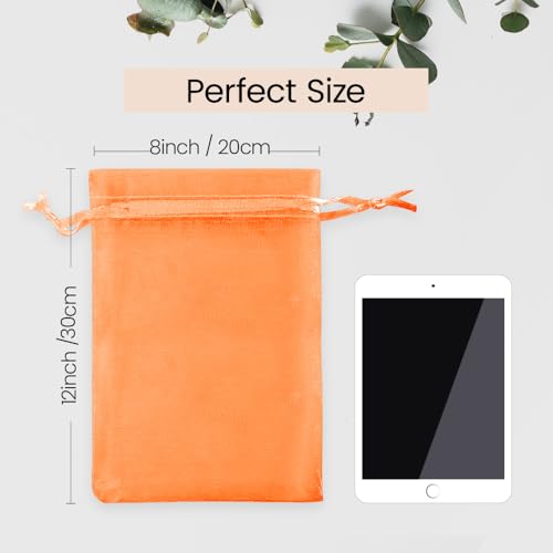 Image of Meowoo 100PCS Organza Bags, 8x12in Small Mesh Bags Drawstring, Mesh Gift Bags Drawstring for Jewelry, Candy, Christmas, Sachets, Festivals, Bathroom Soaps, Makeup Organza, Wrapping Supplies(orange)