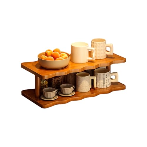 Becherhalter aus Holz, Arbeitsplatte, Kaffeestation, Organizer, Thekenregal für Tee, Kaffee, Bar, Zubehör, Matcha-Ständer, Tassen-Display, Küchengewürz-Aufbewahrungsregal, 2 Ebenen, 39 cm