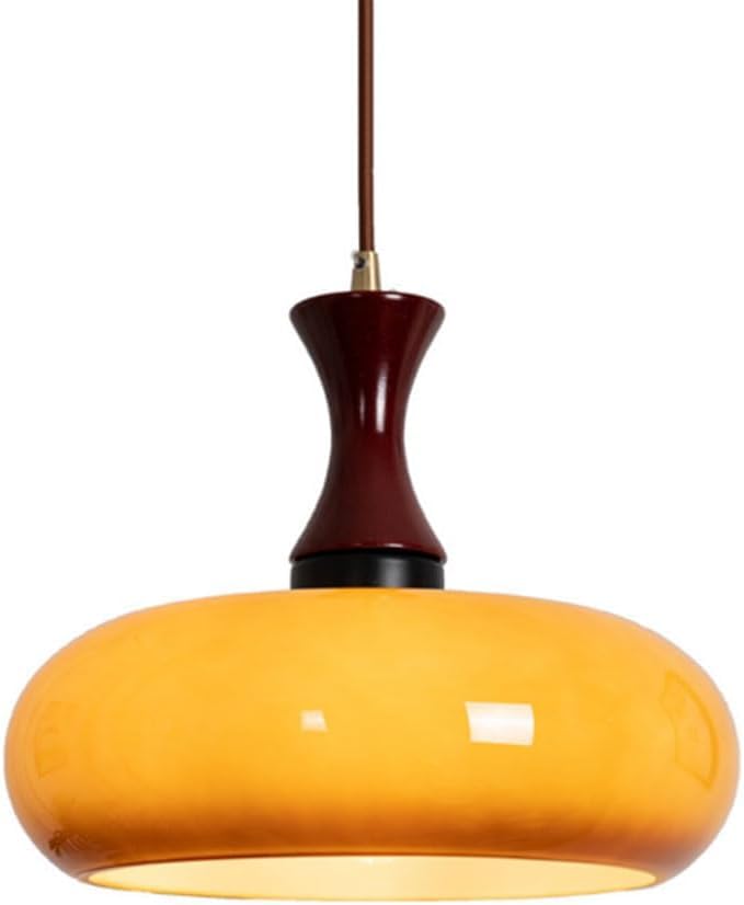 NYSCR Orange Glass Pendant Light Fixture Mid Century Modern Ceiling Hanging Lamp Nordic Antique Vintage Pendant Light Farmhouse Wood Drum Chandelier for Kitchen Island Dining Room Bedroom