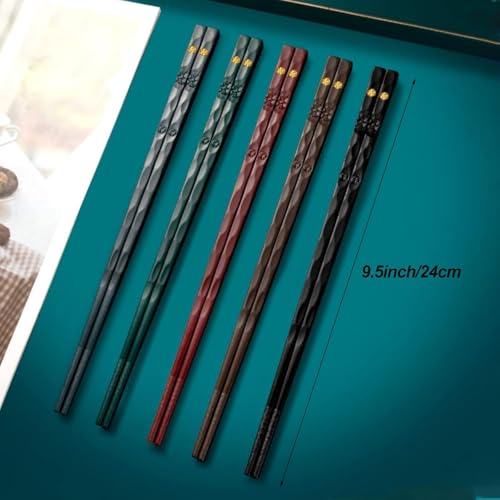 5 Pairs of Reusable Chopsticks, Fiberglass Premium Japanese Chinese Korean Chopsticks, Dishwasher Safe, Non-Slip Chopsticks, Lightweight, 9.6 in / 24.3 cm (Multicolor-Dark) - Image 5
