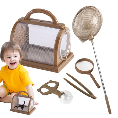 Kids Observation Kit - 7.48x5.91x7.48in Case, Telescopic Net, Magnifying Glass, Sturdy ABS Handle | Outdoor Bug Catching Kit for