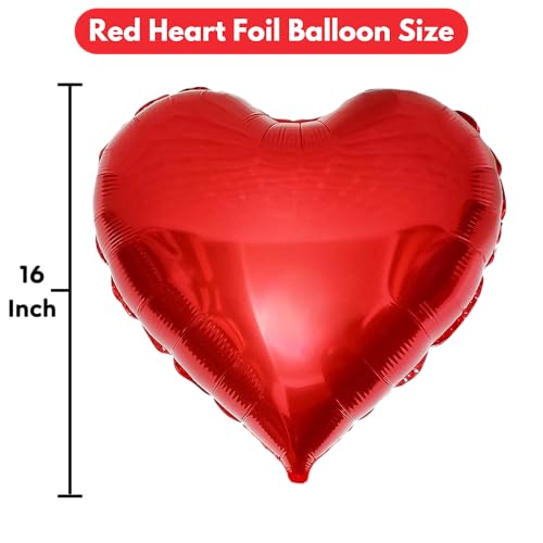 Image of Pack of 5 Heart Balloons for Happy Birthday Decoration Red Kit Baby Boys Girls Kids Men Women Car Boot Living Room Heart Shaped Foil Balloon Set Items