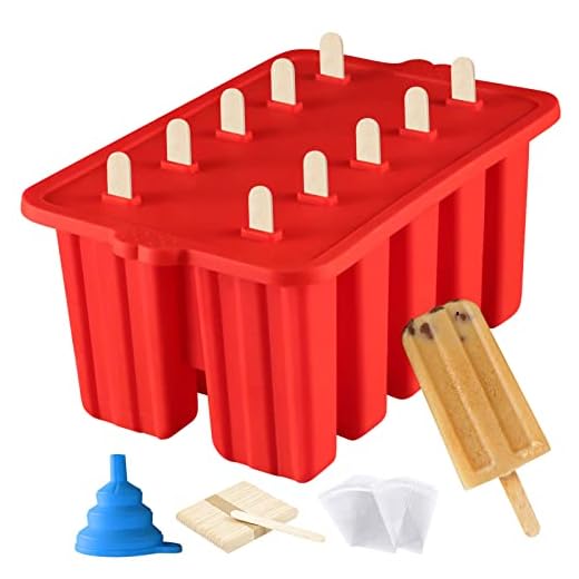 AZONBEY Popsicle Molds Shape Maker,10pcs Homemade ICE Pop Molds Food Grade Silicone BPA-Free Popsicle Moulds with 50 Popsicle Sticks 50 Popsicle Bags Silicone Funnel,Cleaning Brush(Red)