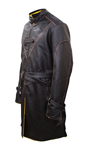Mens Watch Dogs Aiden Pearce Cosplay Costume Genuine Cowhide Leather Trench Coat4