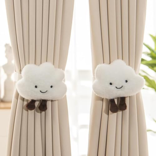 Image of 2PACK Snap-Fit Cartoon Cloud Curtain Tiebacks Hook Holdbacks Cute Curtain Holdbacks Rope for Baby Kid Girls Living Room Bedroom Nursery Decor Home Office Decorative (White)
