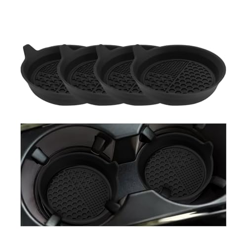 Mandark 4PCS Car Cup Holder Coaster, Silicone Anti-Slip Vehicle Insert Water Bottle Mat, Automotive Interior Insulation Drink Cup Pad Decor Accessories, Universal for SUV, Sedan, Truck (Black)