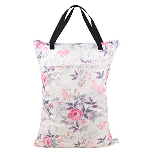 Image of ALVABABY Large Wet Dry Bag Waterproof Hanging Cloth Diaper with Double Zippered Pockets 25x18 inches Big Laundry Bag HL-H066