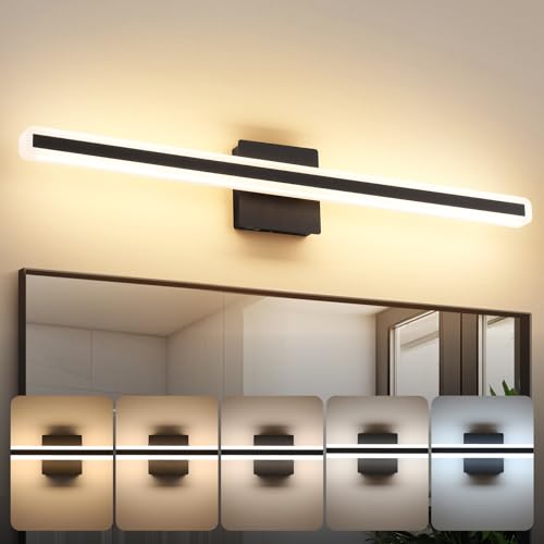 Image of 31.5 Inch 5 Color Adjustable Vanity Lights Over Mirror Vanity Lighting Fixtures for Bath Matt Black Bathroom Light Fixtures Over Mirror Black Led Modern Light Bar 5CCT