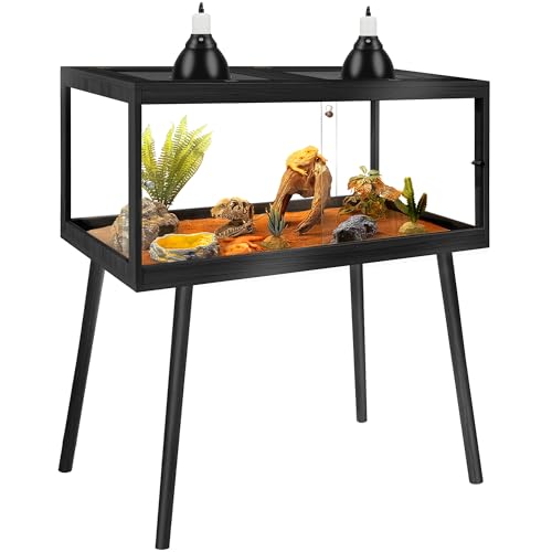 PROLEE Tempered Glass Reptile Enclosure with Leg,48“ Scratch-Proof Bearded Dragon Tank,79 Gallon Lizard Tank with Metal Mesh Tops and Lockable Door,Spacious Reptile Habitat for Snake,Lizard (Black)