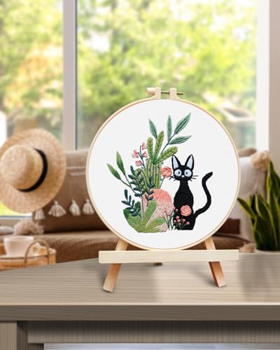 Image of TINDTOP Embroidery Kit for Beginners Adult, Cat Embroidery Kit | Include Embroidery Cloth Hoops Threads for Craft Lover Hand Stitch with Embroidery Skill Techniques
