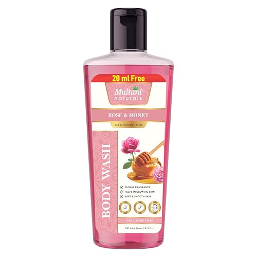 Image of Multani Naturals Rose & Honey Body Wash 270ml | Ayurvedic Herbal Body Cleanser with Rose, Aloe Vera & Neem | Soothing, Anti-Inflammatory | Paraben & Sulphate Free | For Men & Women | All Skin Types