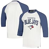 47 Brand MLB Men's Crescent Franklin Raglan Cream Arched Wordmark Primary Logo Baseball 3/4-Sleeve T-Shirt - Toronto Blue Jays - Cream - Large