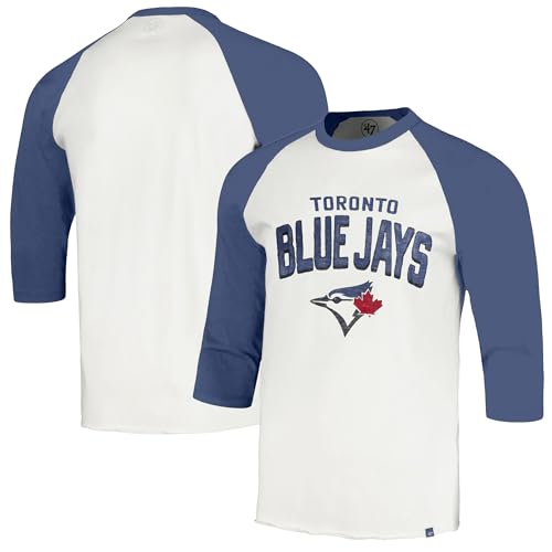 47 Brand MLB Men's Crescent Franklin Raglan Cream Arched Wordmark Primary Logo Baseball 3/4-Sleeve T-Shirt - Toronto Blue Jays - Cream - Medium