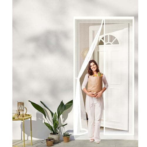 Mosquitera Magnética para Puerta 180 x 315 cm sin Taladrar, Fácil de Instalar, Cierre Automático Cortina Mosquitera Puerta Exterior para Exterior de Balcón Patio, Blanco