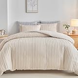WARMDERN Khaki Boho Duvet Cover Set Full Size, Striped Textured Duvet Cover Tufted Bedding Set, 3 Pcs Ultra Soft Washed Microfiber Duvet Cover with Zipper Closure (Full, Khaki)