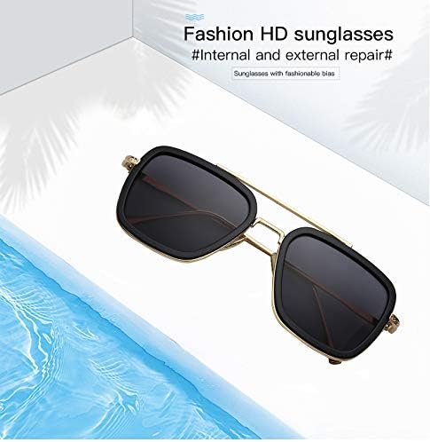 Vista 8 de Gafas de sol Vintage Cuadrado Metal Marco Gafas para Hombres Mujeres Gafas Aleación Gran Marco Metal Punk