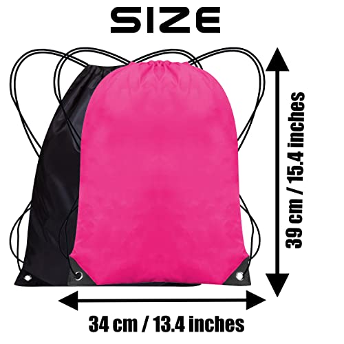SAWANS Drawstring Bags Gym Swimming School Sports Bag Unisex 2PCS Trainer String Bag Sack Backpack PE Bags for Women Men Children Travel Beach Kids Boys Girls Outdoor Shopping Holidays (Black/Pink) - Image 2