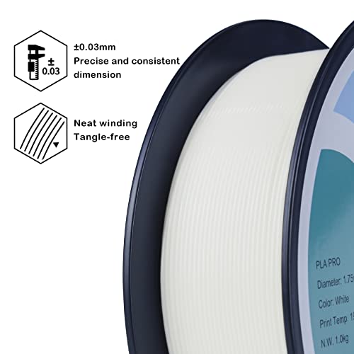 Image of ZIRO PLA Filament 1.75mm,3D Printer Filament PLA PRO Basic Color Series 1.75MM 1KG(2.2lbs), Dimensional Accuracy + /- 0.03mm,White